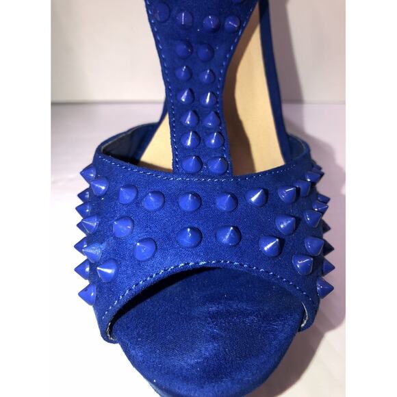 Just Fab Studded Spiked Cobalt Blue Platform High Heel Shoes Women’s Size 8.5 - Picture 2 of 8